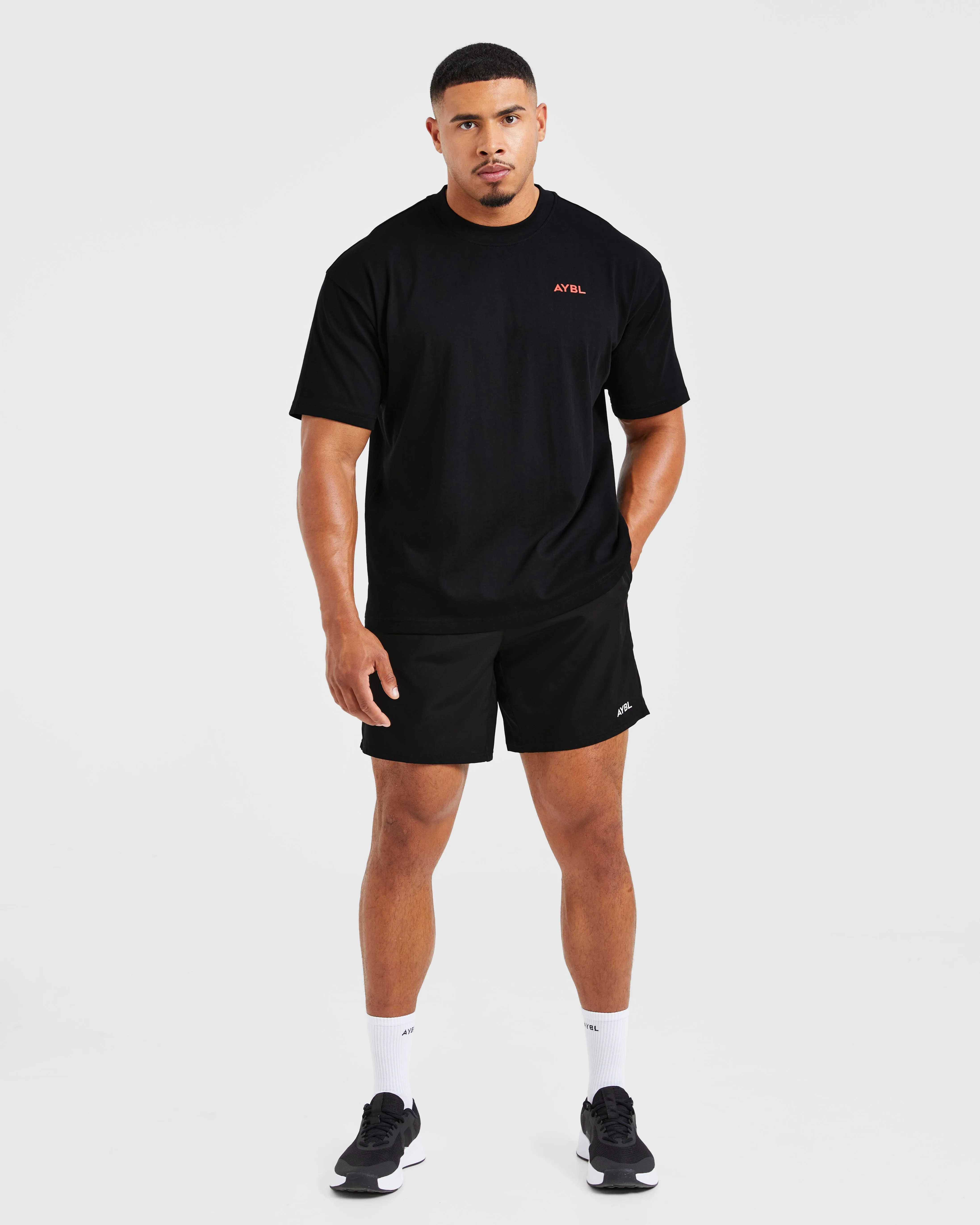 Essential Oversized T Shirt - Black/Red Daily Comfort long sleeved