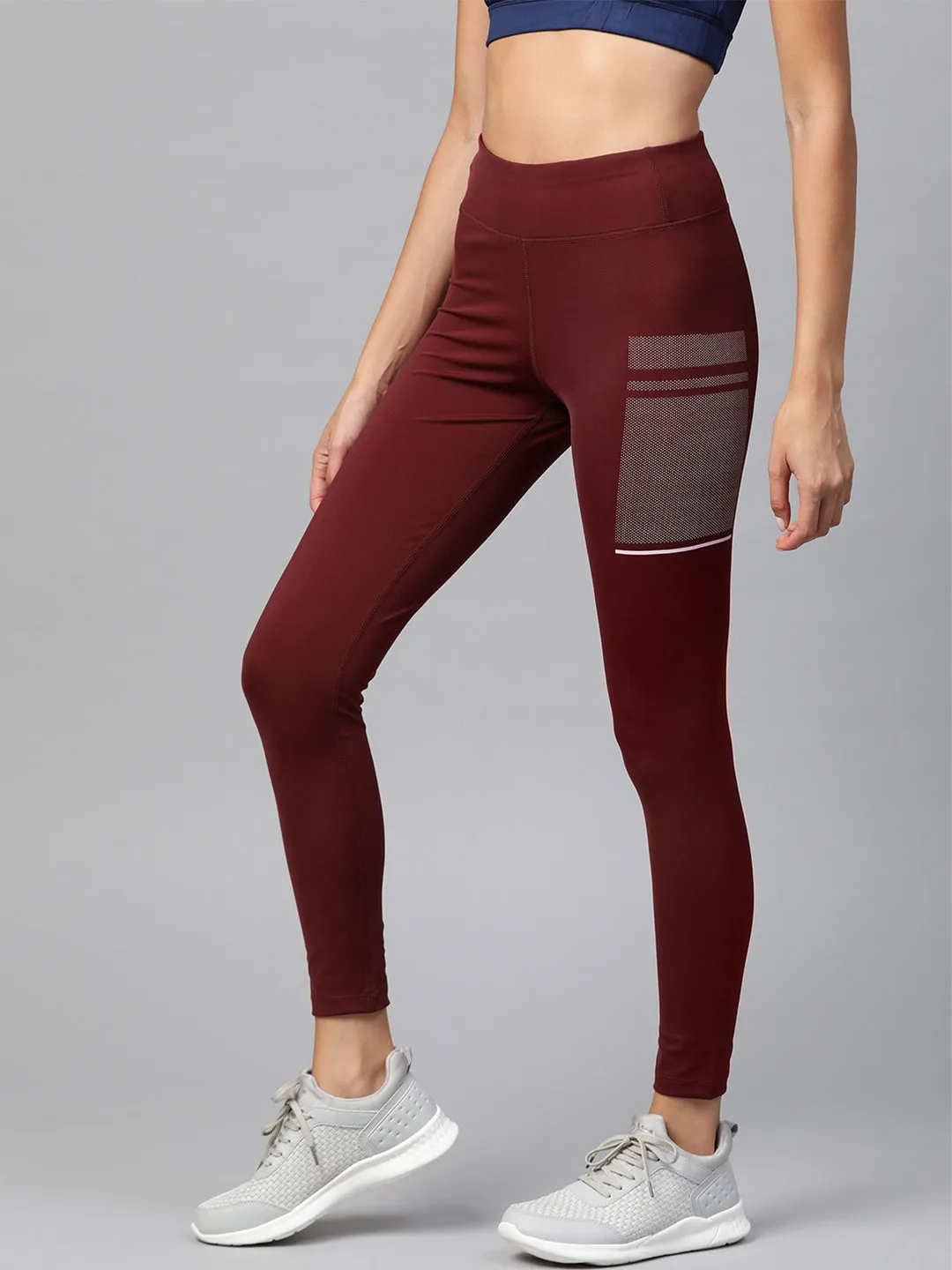 Alcis Women Maroon Solid Cropped Tights Fitness Mode Cool Days