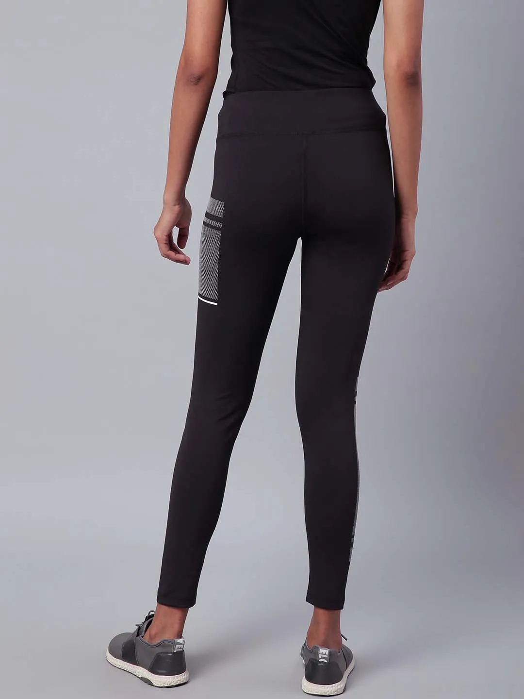 workday wear Breathable Mesh Panels Alcis Women Black Solid Secure Fit Cropped Training Tights