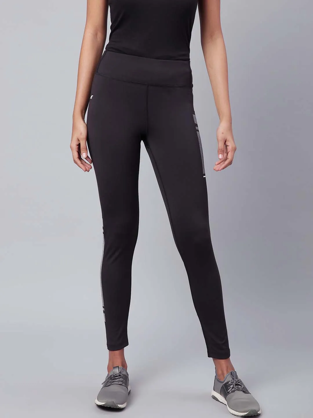 Alcis Women Black Solid Secure Fit Cropped Training Tights Eco Friendly Gym Workout