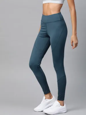 Thermal Warm Holiday Outfit Stretch Fit Fitness Lover Alcis Women Teal Blue Printed Detail Cropped Tights