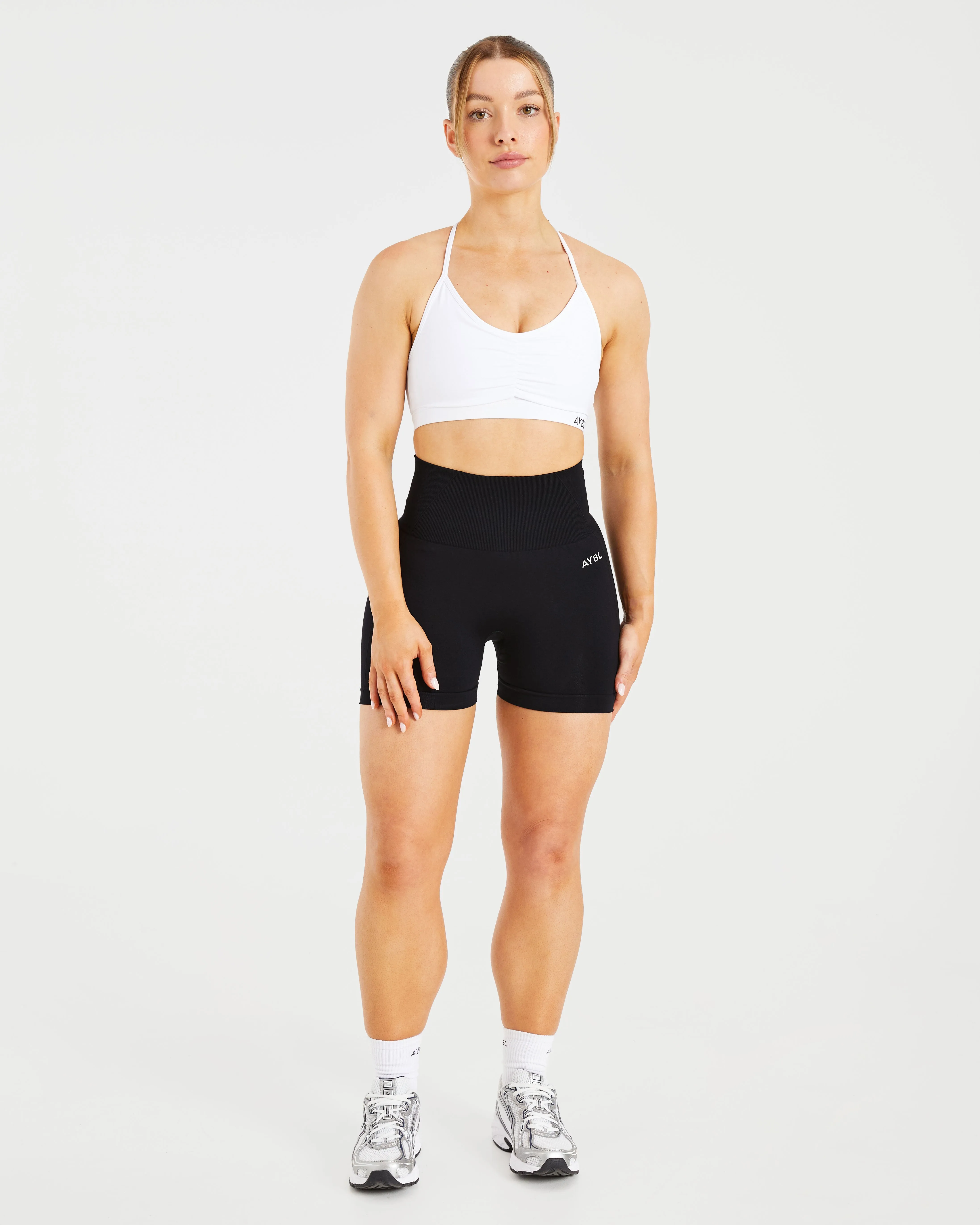 Versatile Strap Configuration Essential Ruched Sports Bra - White