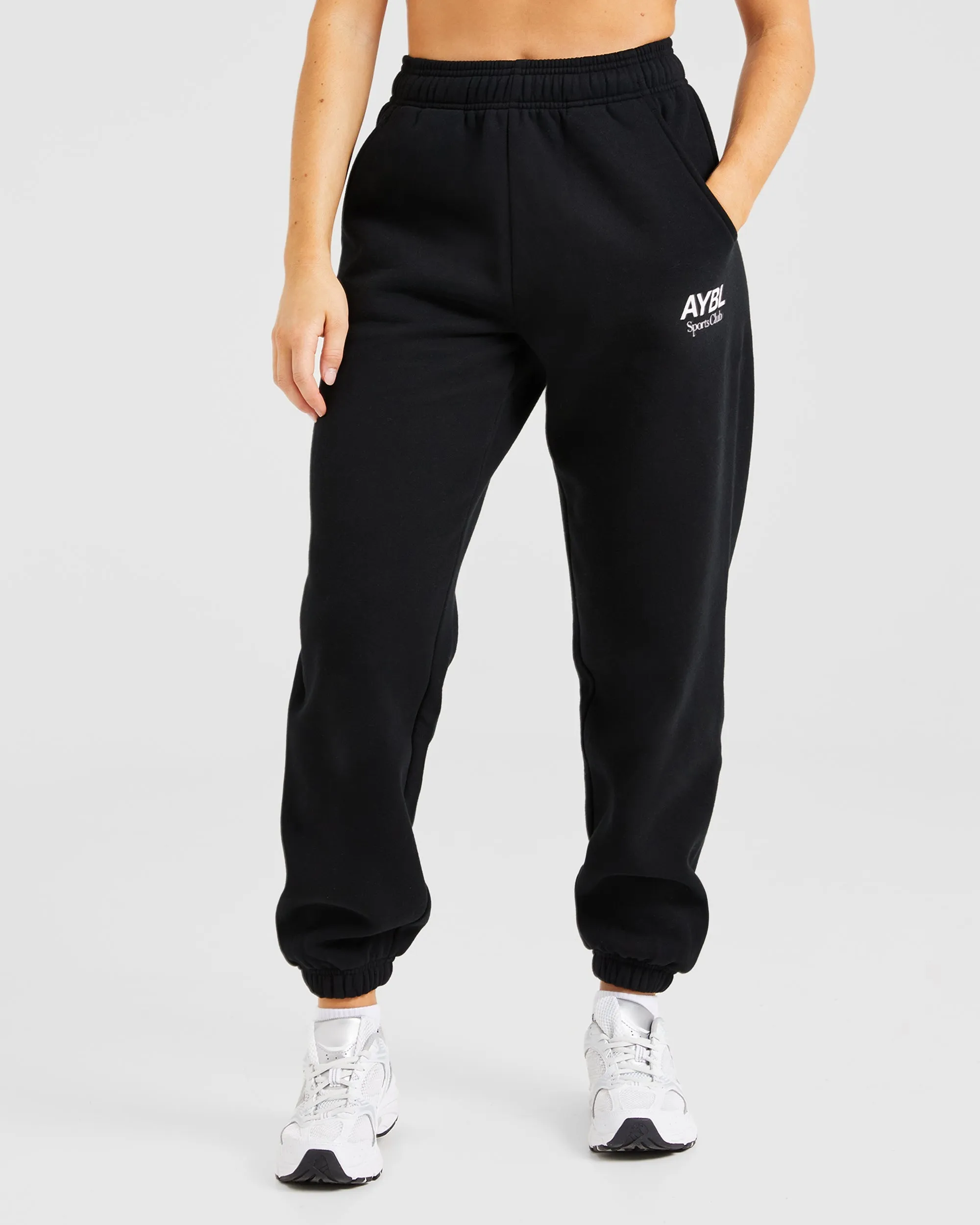 AYBL Sports Club Oversized Joggers - Black/White High Elasticity Wide Underband Support