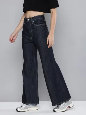 Smart Layer Women's Blue Ribcage Bell Bottom Wide Leg Fit High Rise Jeans