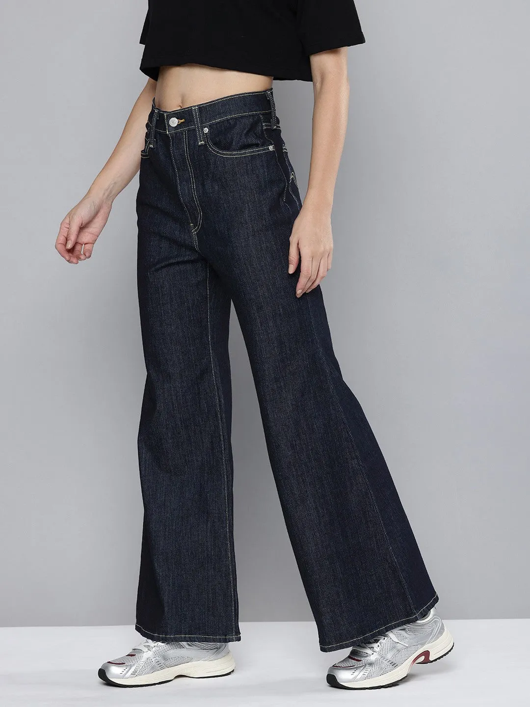 Smart Layer Women's Blue Ribcage Bell Bottom Wide Leg Fit High Rise Jeans