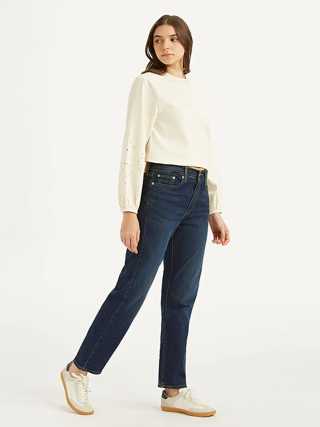 Women's Dark Blue Wedgie Straight Fit Mid Rise Jeans Neutral Piece Neutral Tones