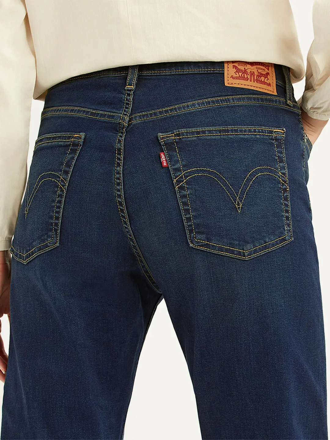 Women's Dark Blue Wedgie Straight Fit Mid Rise Jeans Easy Fit Trend Setter Chill Outfit