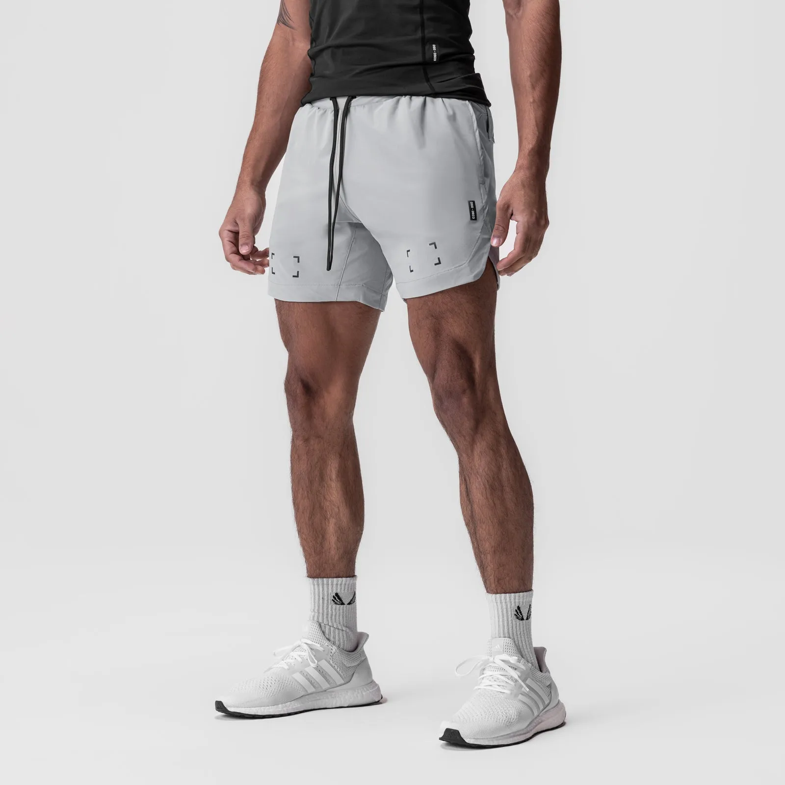 0823. Tetra-Lite? 7" Linerless Short - Slate Grey "Space Bracket" shorts set Port Pocket Design