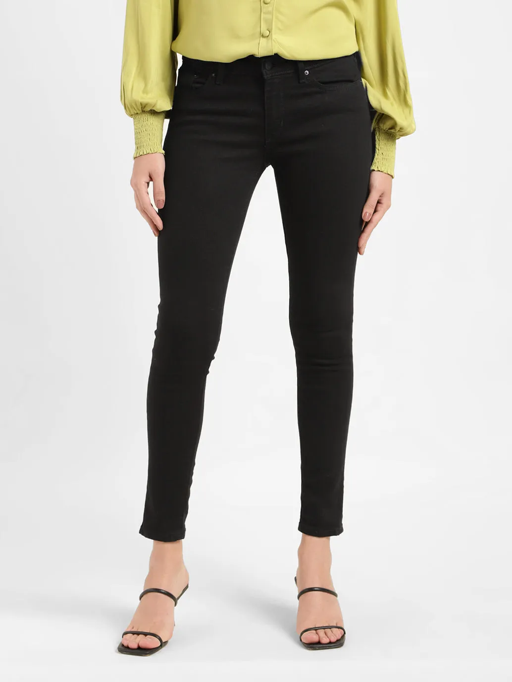 Women's 711 Black Skinny Fit Mid Rise Jeans Softened Lining Picnic Style Creative Look Minimalist Style
