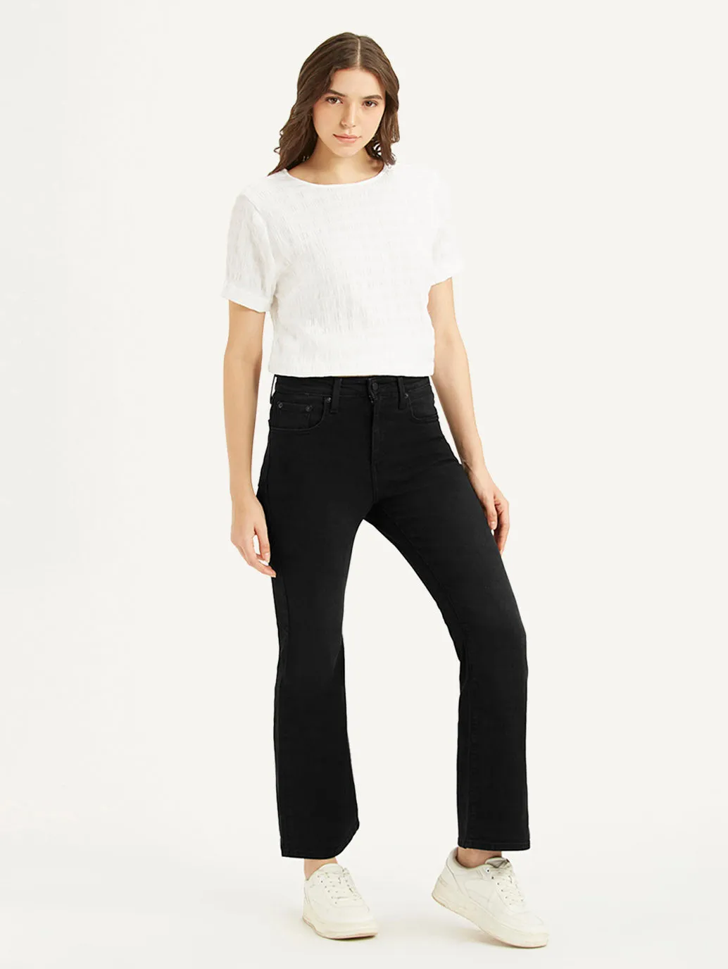 Women's 726 Black Flared Fit High Rise Jeans Fashion Lover Minimalist Breathable Lining System