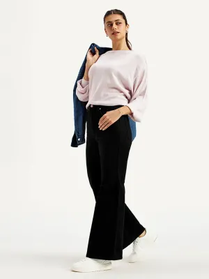 Core Style Everyday Confidence Women's Black Ribcage Bell Bottom Wide Leg Fit High Rise Jeans
