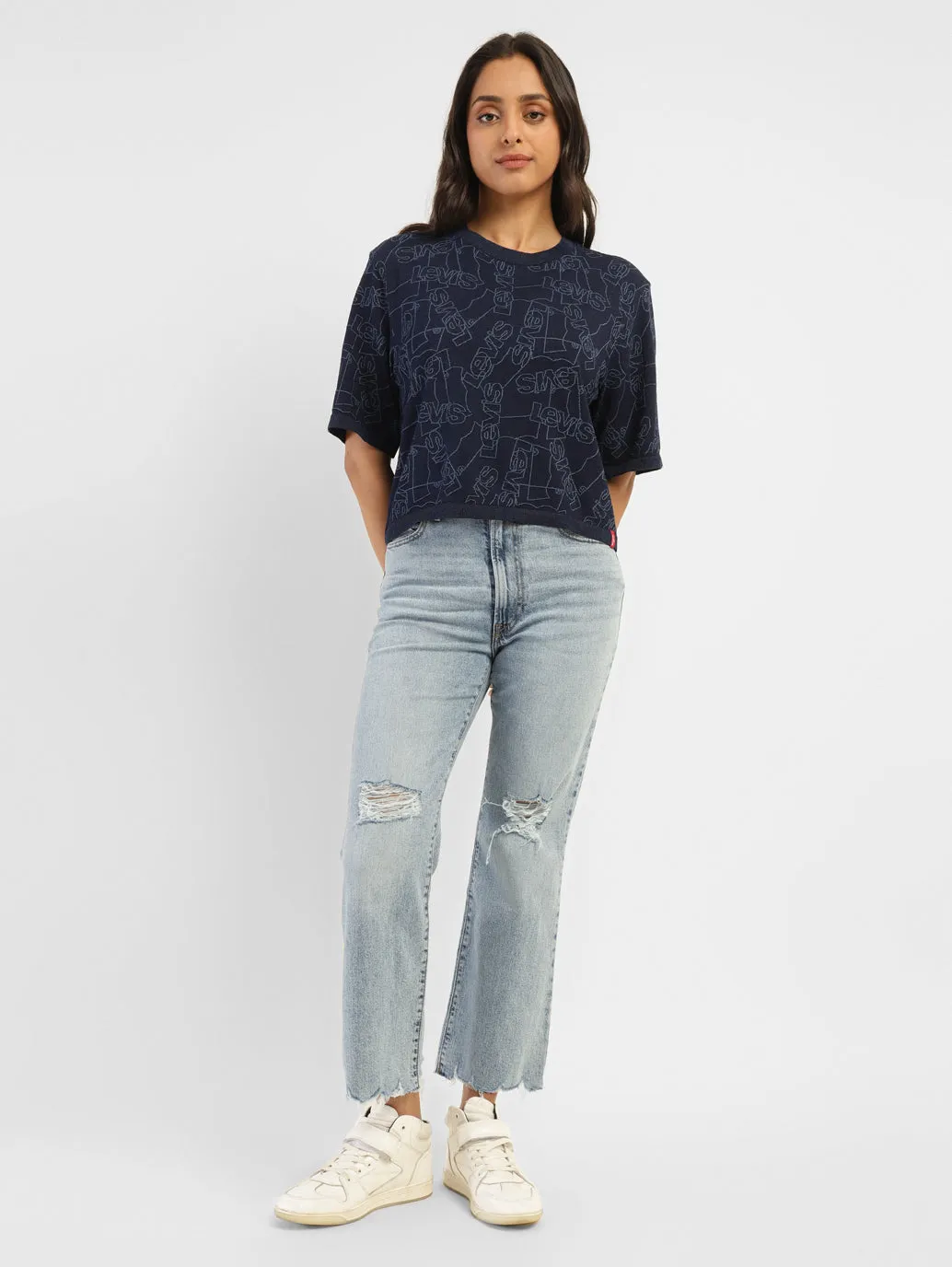 Picnic Style Creative Look Minimalist Style Women's Blue Bootcut Fit High Rise Jeans