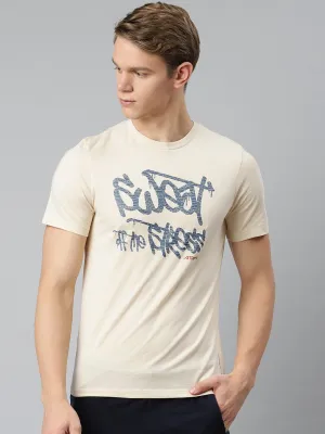 Alcis Men Solid Beige Tshirts OdorResistant Material SoftTouchFinish