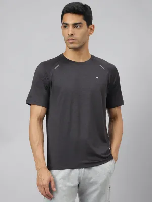 Kind Soul Zen Ease Alcis Men Black & Dark Grey Soft-Tech Anti-Static Slim-Fit Athleisure T-Shirt