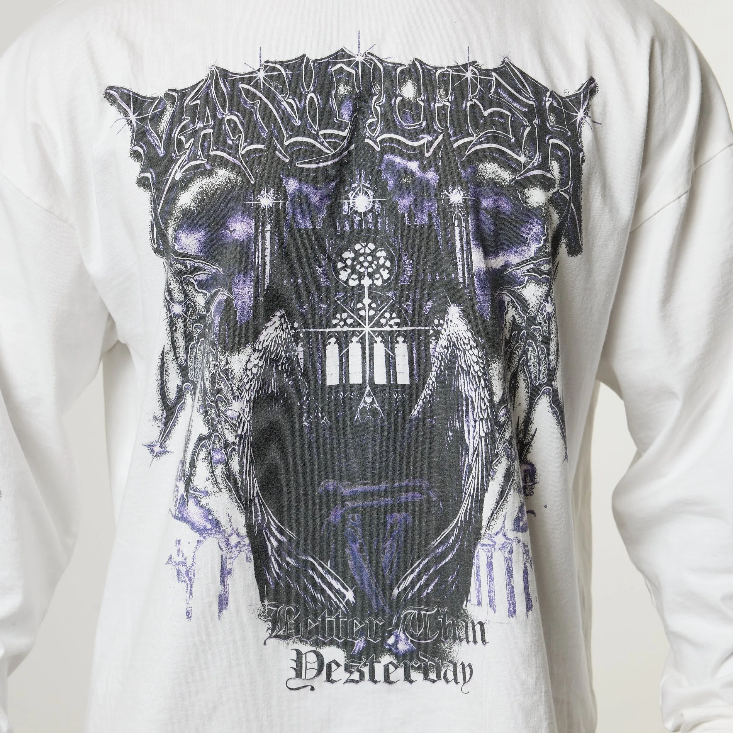 Embroidered Details Preppy Vanquish Obsidian White Angel Oversized Boxy Long Sleeve T Shirt