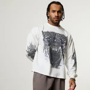 Heavyweight Weave Vanquish Obsidian White Angel Oversized Boxy Long Sleeve T Shirt