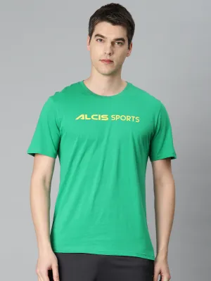 London Edge Alcis Men Green Typography Printed Sports T-shirt