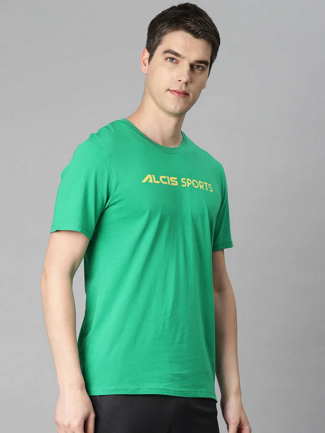 Alcis Men Green Typography Printed Sports T-shirt Boho Free Soft Motion