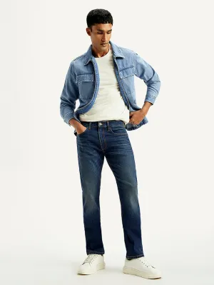 Essential Wardrobe Men's Tinted 513 Blue Slim Straight Fit Mid Rise Jeans