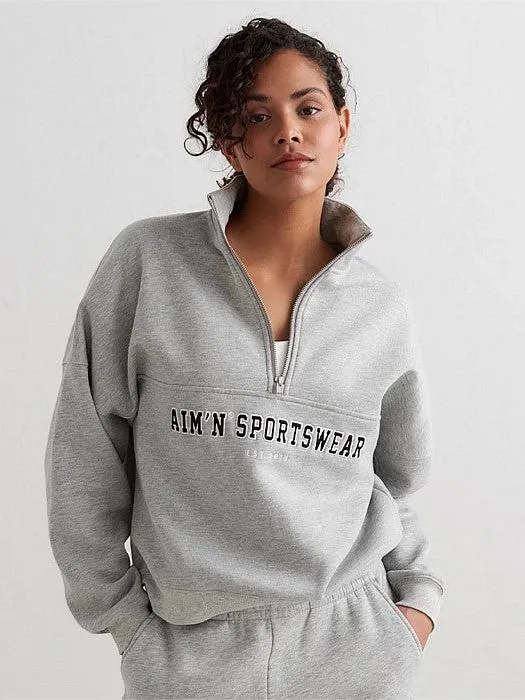 Grey Melang?? Varsity Sweat Half Zip full zip Mass market appeal