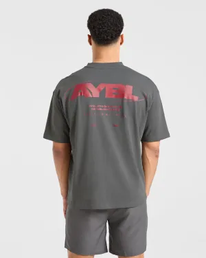 Orbit Oversized T Shirt - Charcoal/Red skinny but not tight