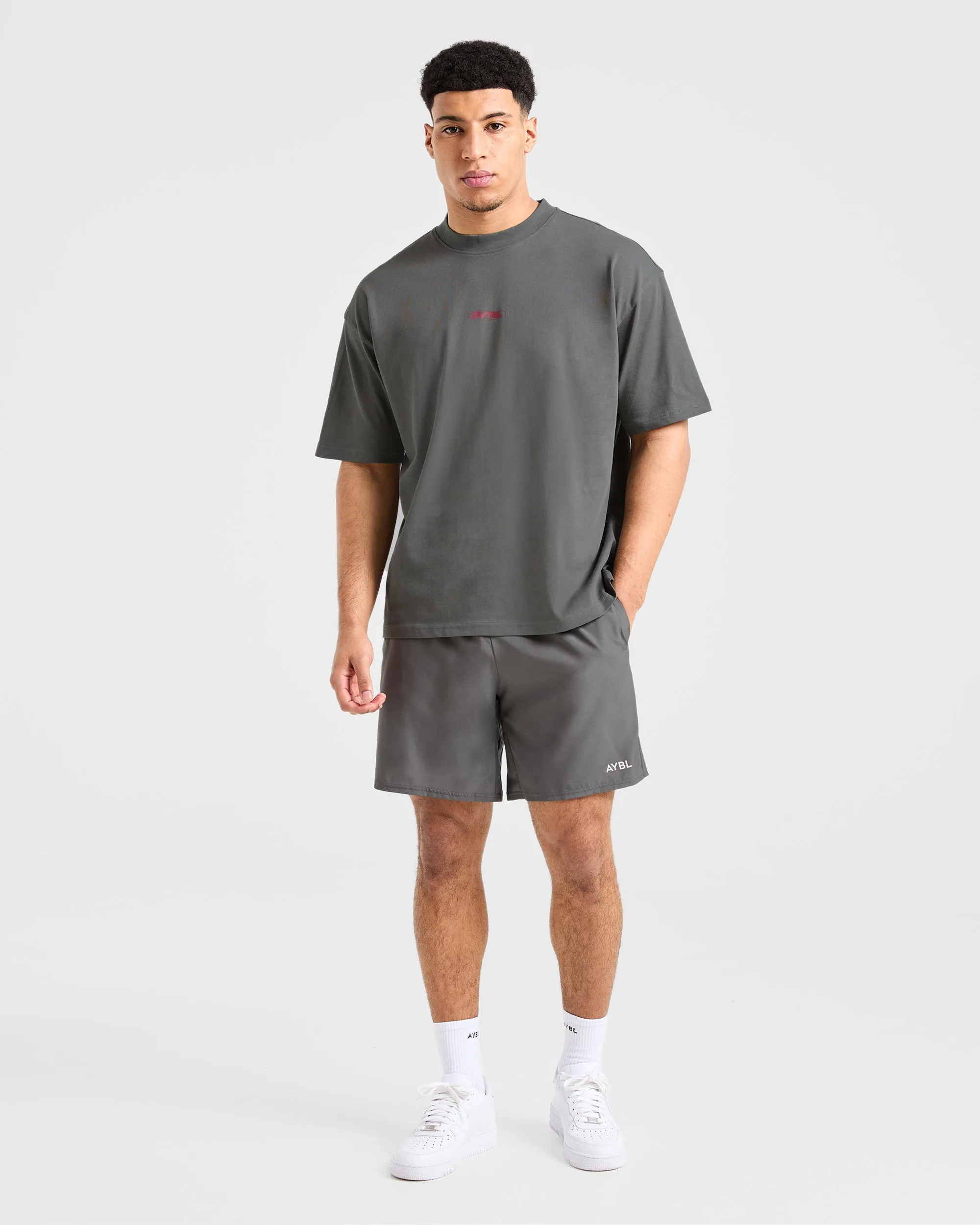 Orbit Oversized T Shirt - Charcoal/Red Heat Transfer Printing Antibacterial Treatment