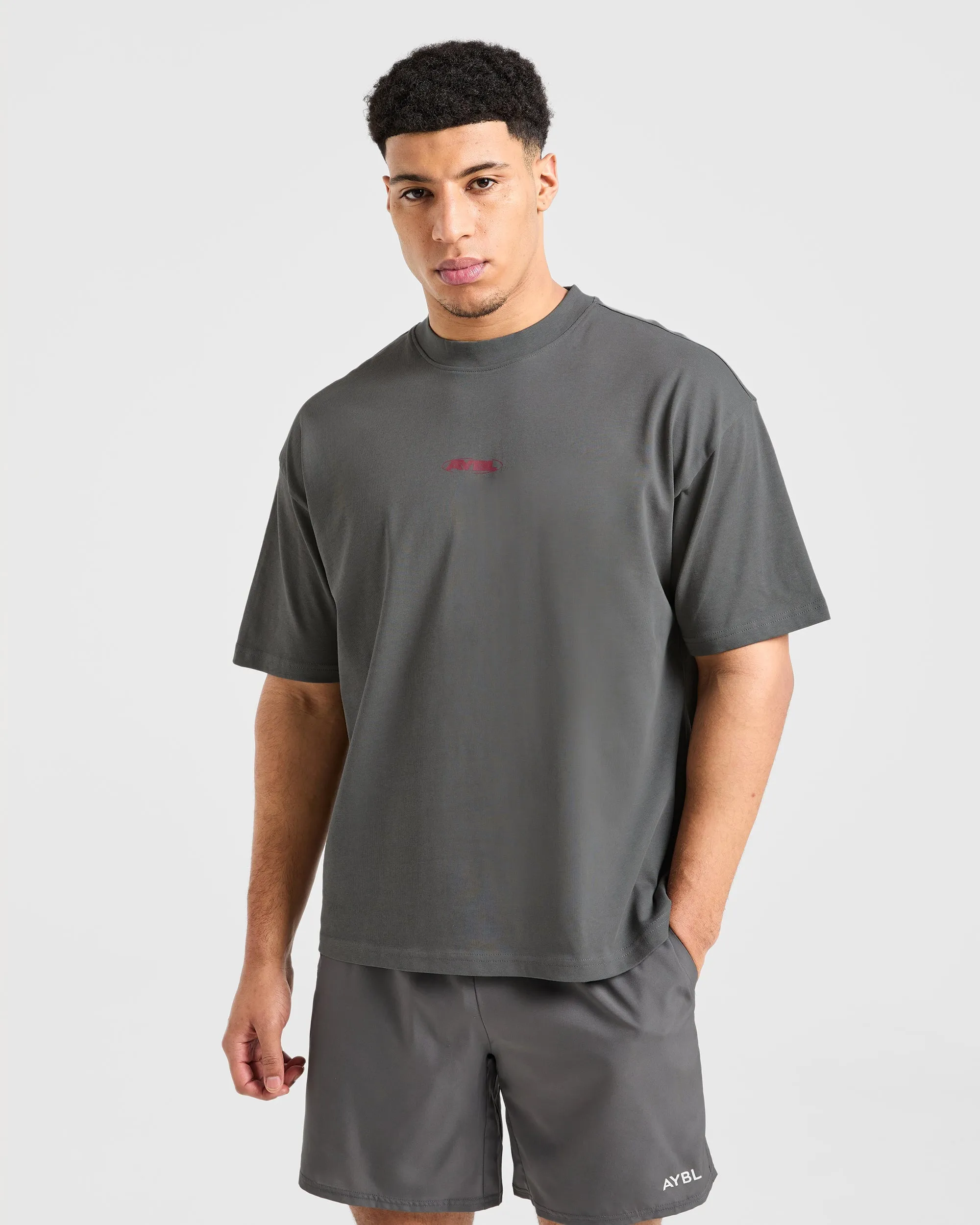 Orbit Oversized T Shirt - Charcoal/Red loose but not baggy Ergonomic Cut