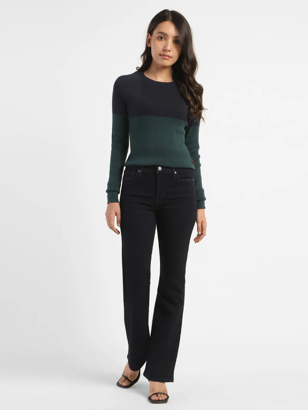 Classic Wear Textured Women's 315 Navy Blue Flared Fit High Rise Jeans