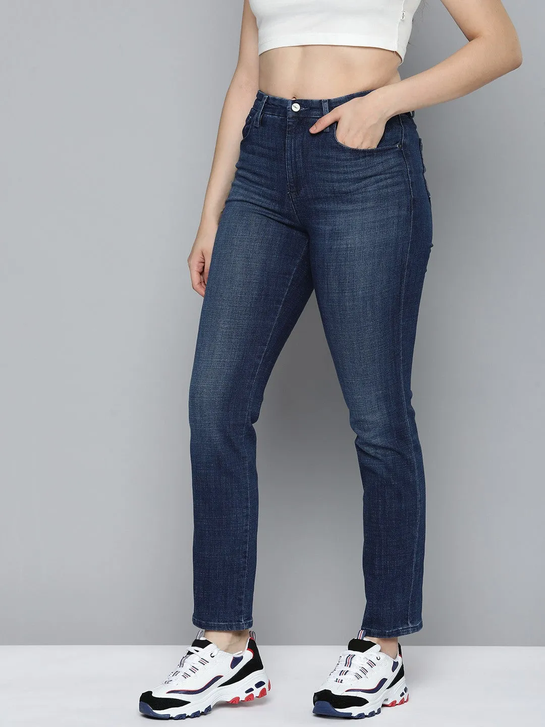 Weekend Warrior Creative Look Modern Unisex Wear Premium Women's Redloop 724 Blue Straight Fit High Rise Jeans