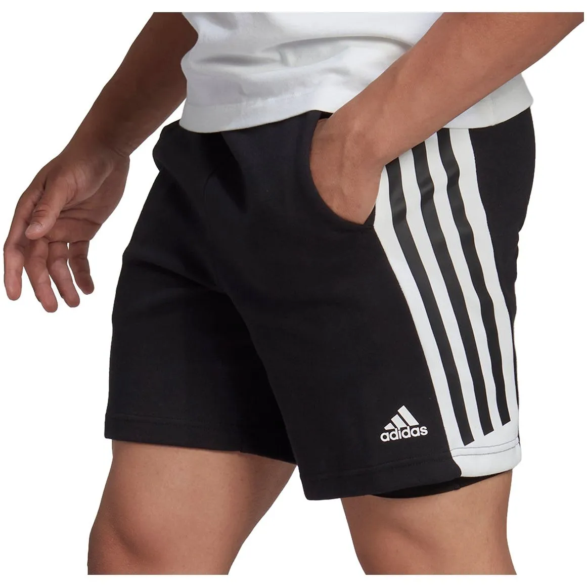 On The Go adidas Future Icons 3 Stripes Mens Training Shorts - Black