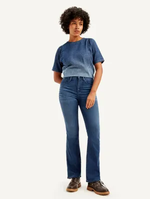 Women's Redloop 725 Navy Blue Flared Fit High Rise Jeans Breathable Travel Outfit Brunch Outfit
