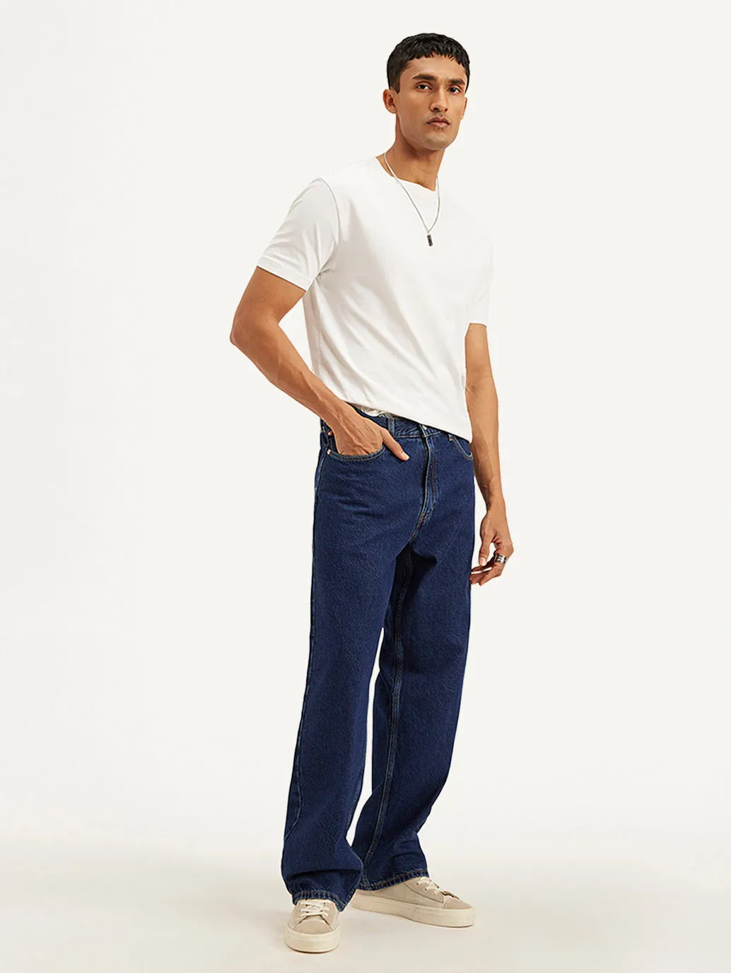 Night Out Bold Look Common Outfit Men's 578 Navy Blue Loose Fit Mid Rise Jeans