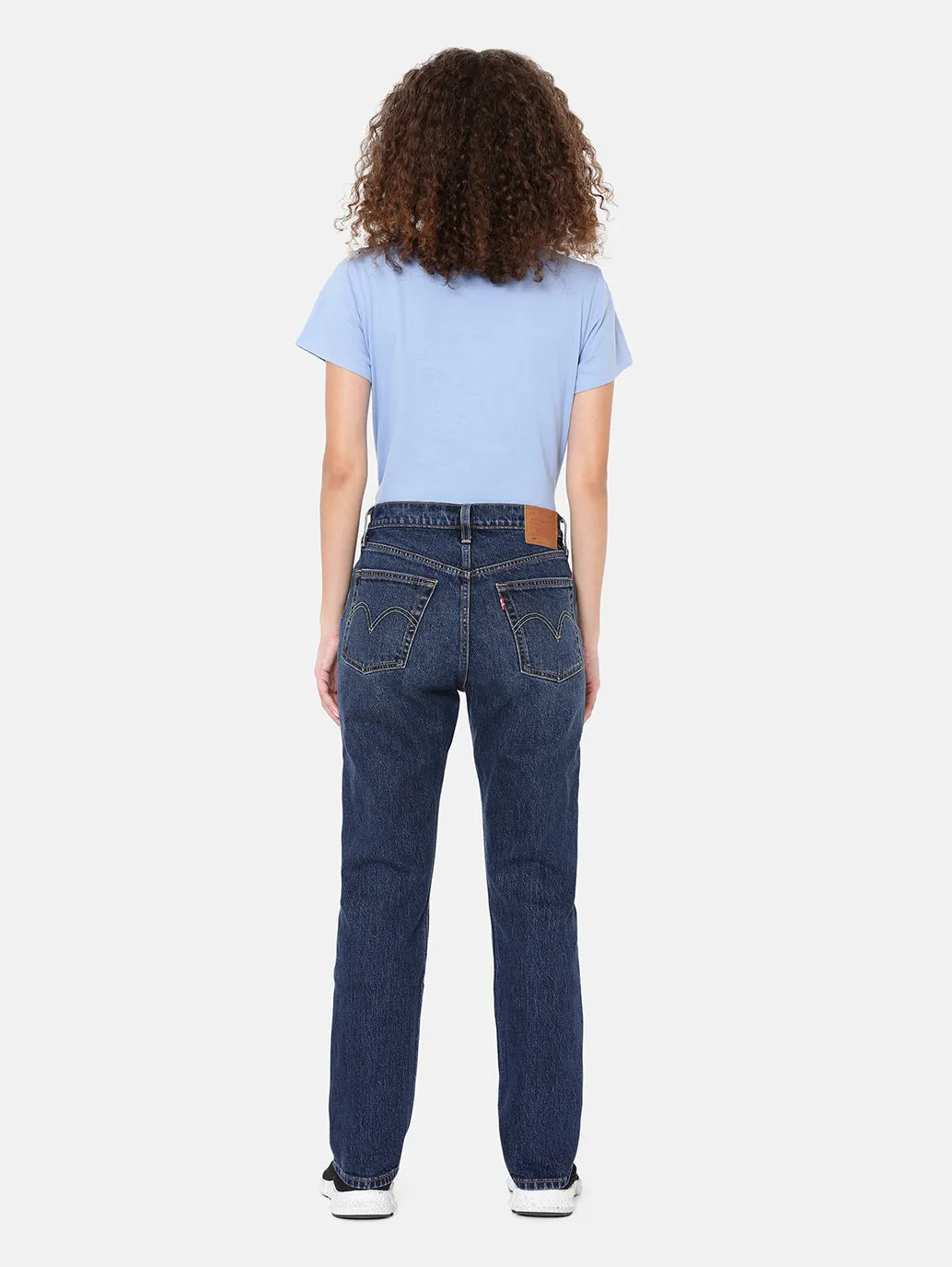 Women's 501 Dark Indigo Straight Fit High Rise Jeans Suitable Outfit Sustainable Creative Look