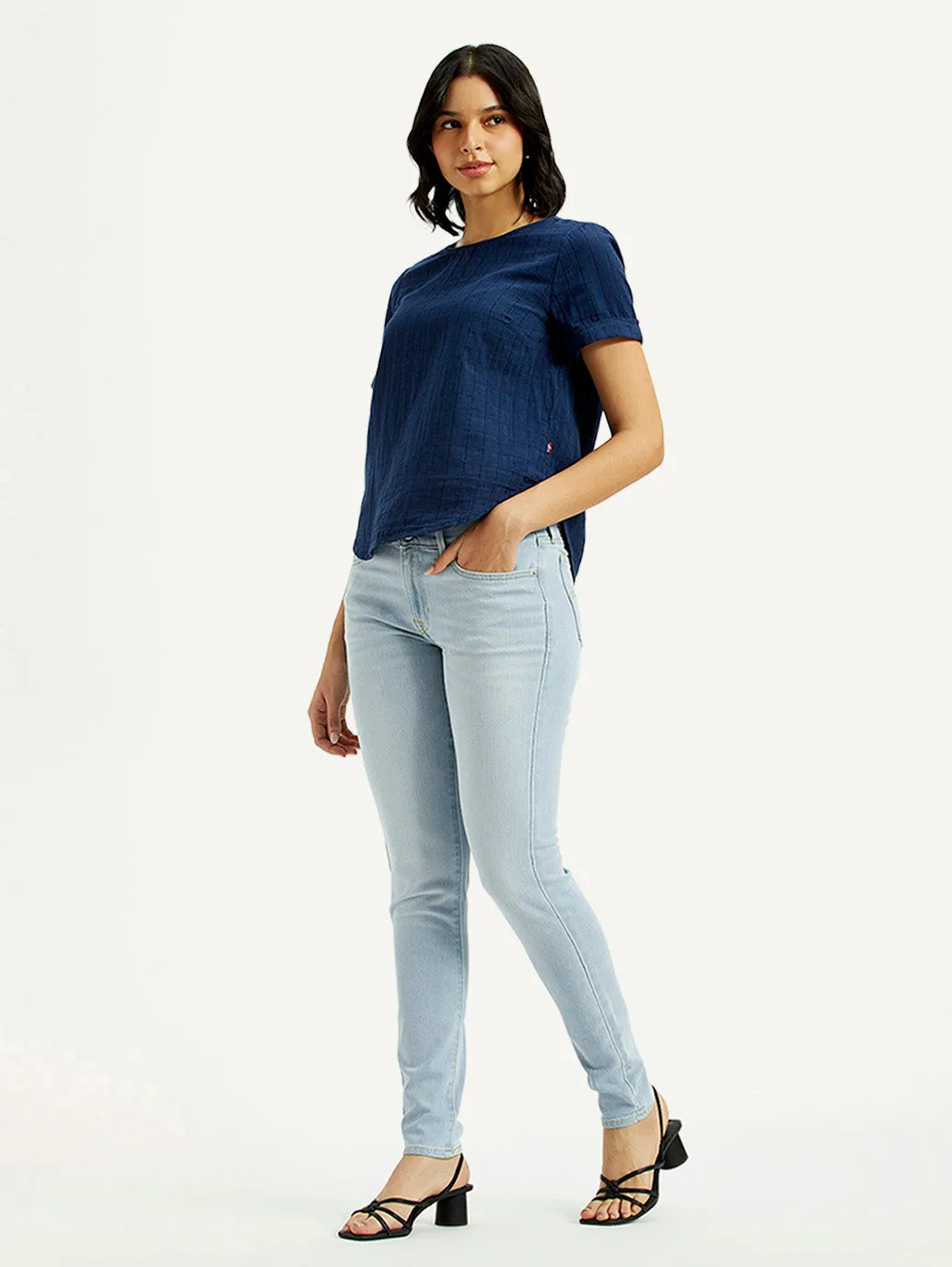 Customizable Hem Options Breathable fabric technology Women's 711 Light Indigo Skinny Fit Mid Rise Jeans