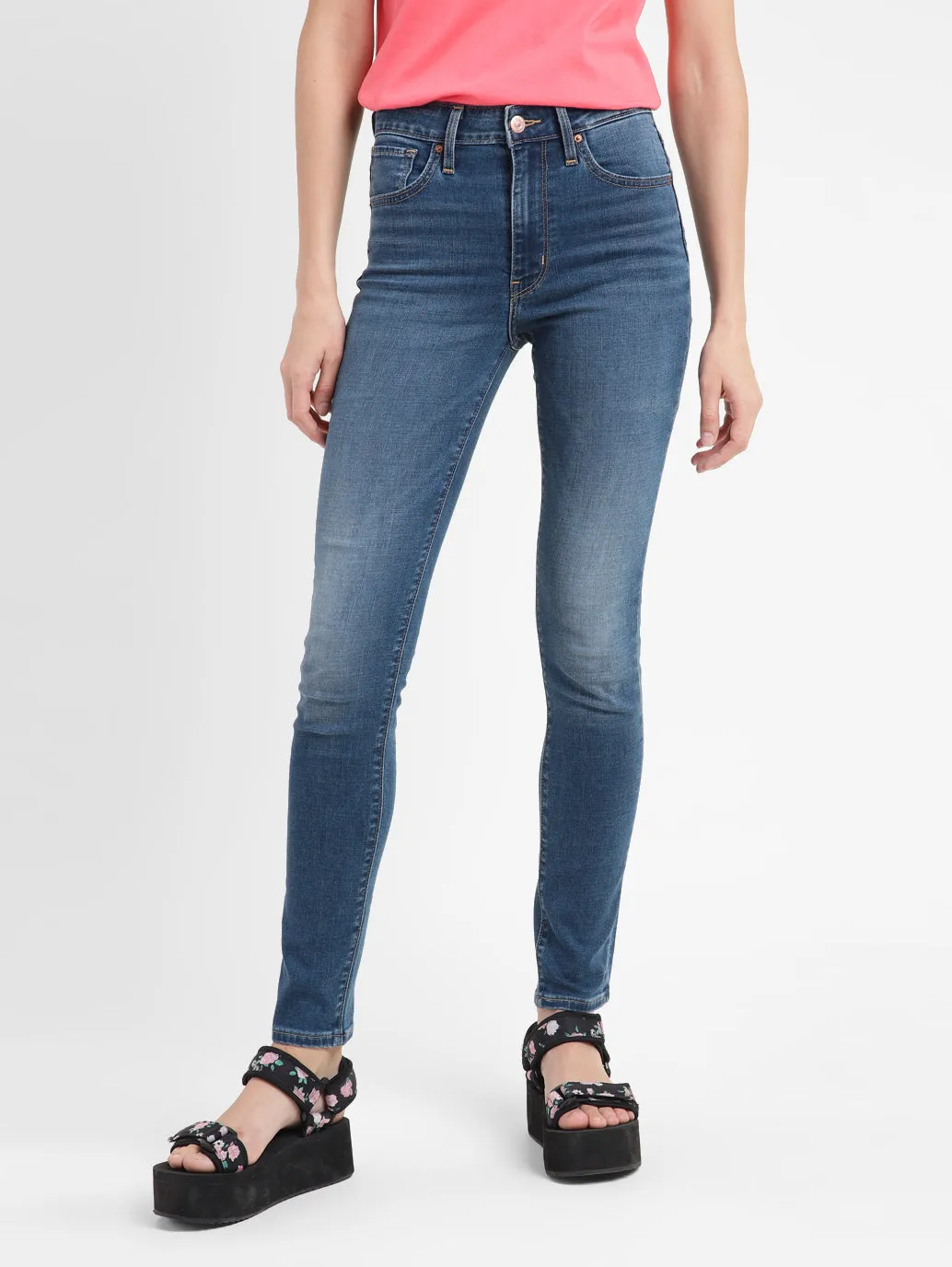 Women's 721 Blue Skinny Fit High Rise Jeans No Fade Look