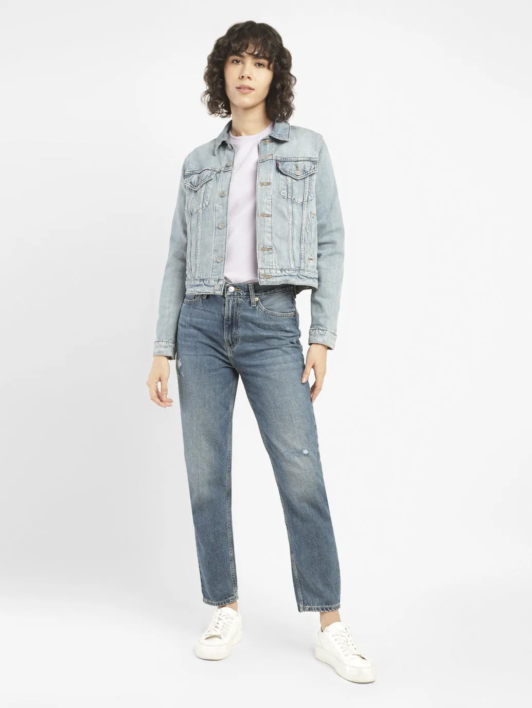 Women's 80s Mom Blue Loose Fit Mid Rise Jeans Elegant Urban Explorer Athlete Fit Cropped length