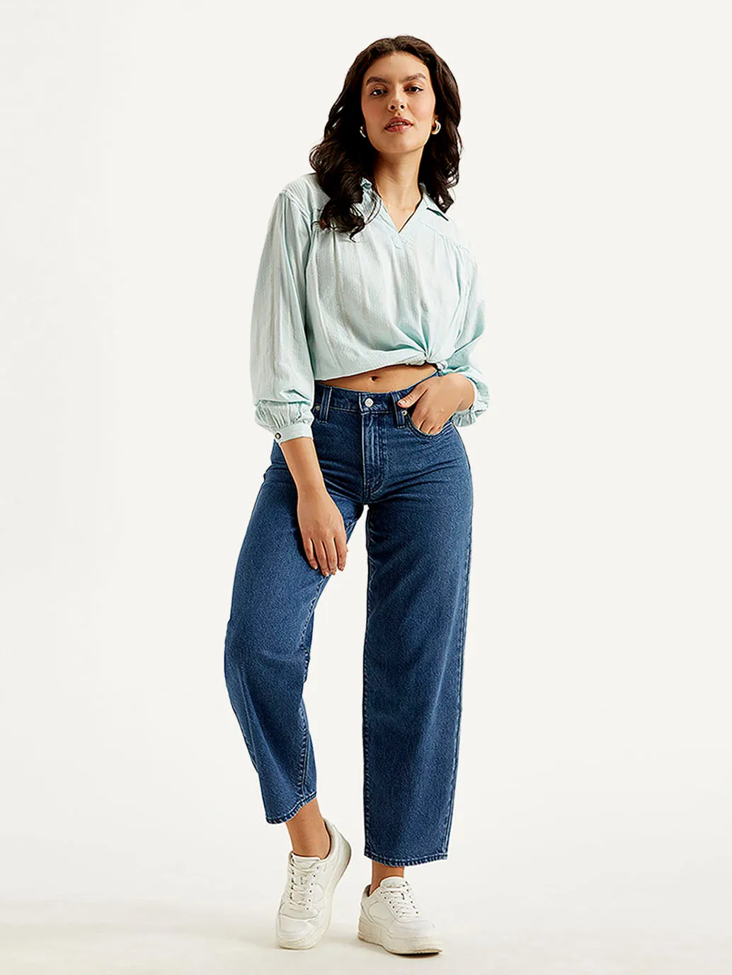 Night Out Everyday Holiday Vibes Smooth Form Women's Blue Baggy Dad Fit Mid Rise Jeans