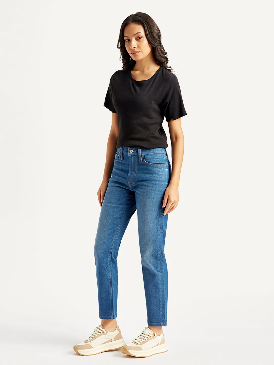 Women's Blue Wedgie Straight Fit Mid Rise Jeans Light material Neutral Style