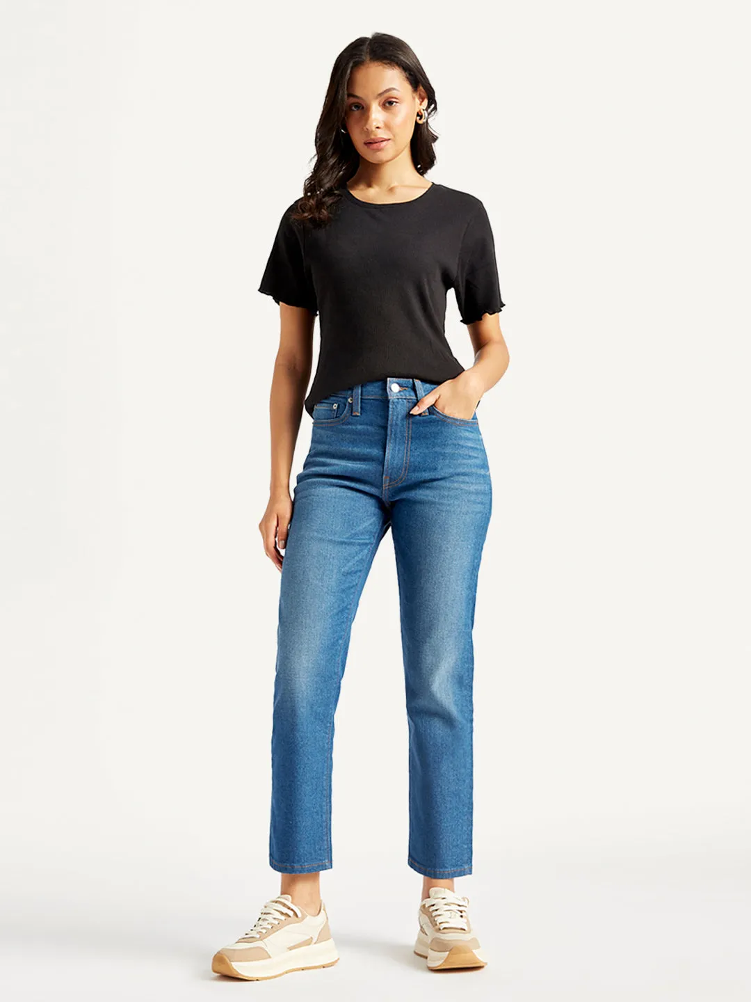 Recycled Fiber Content Utility Fit Women's Blue Wedgie Straight Fit Mid Rise Jeans