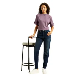 Women's Navy Blue Loose Fit High Rise Boyfriend Jeans Effortless Clothing