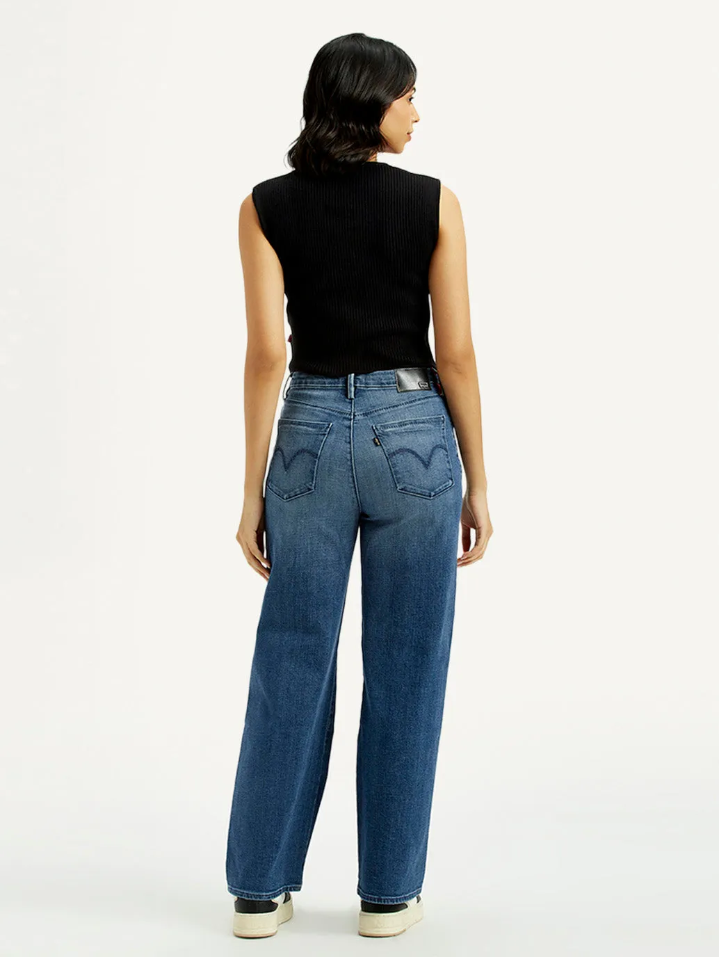 Soft Wash Treatment Non Fading Technology Women's Redloop Med Indigo Mile High Wide Leg Fit High Rise Jeans