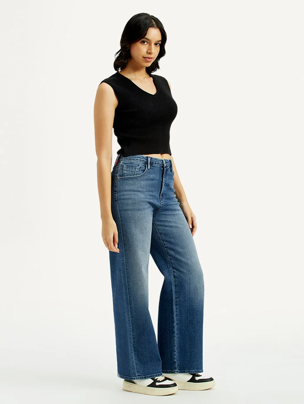 Women's Redloop Med Indigo Mile High Wide Leg Fit High Rise Jeans Professional Wear Artist Vibe Spring Mood Slim