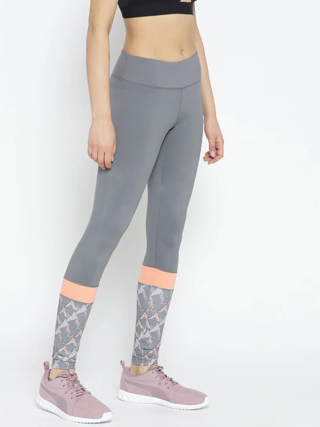 Daily Routine Fitness Lover Cold Fit Alcis Women Grey Solid Running Tights with Printed Detail