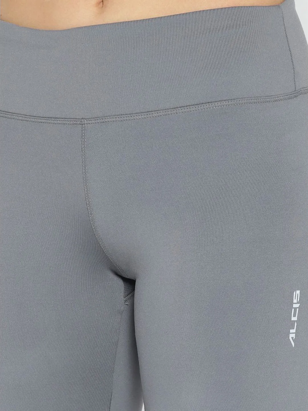 For Teens School Sports City Walk Pro Athlete Alcis Women Grey Solid Running Tights with Printed Detail