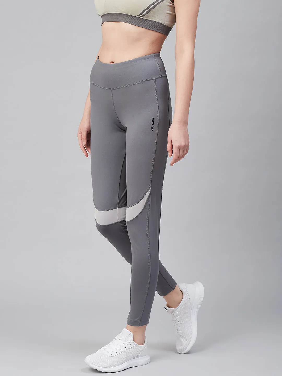 Alcis Women Grey Solid Training Tights Beginner Level High Waist