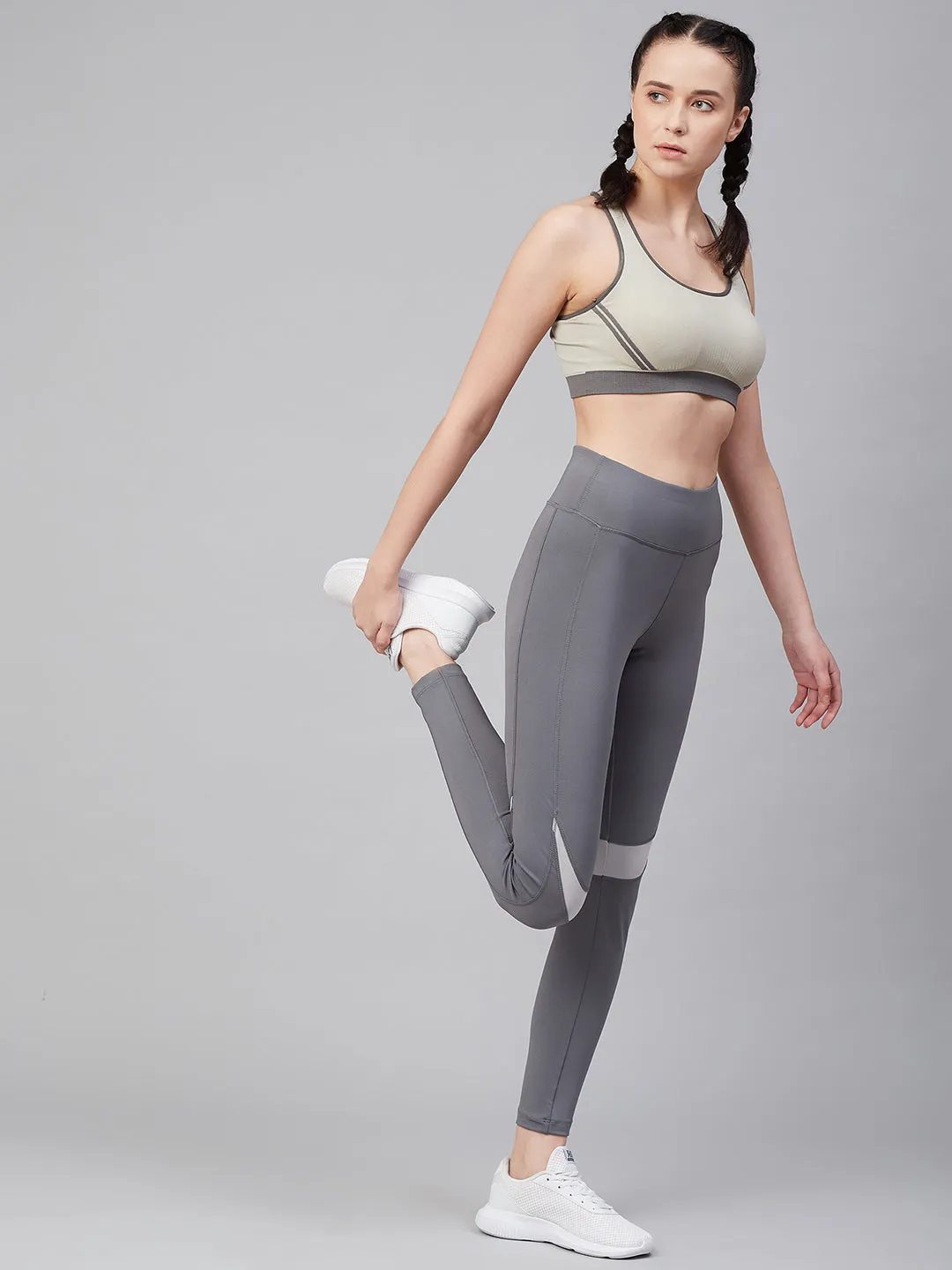 Alcis Women Grey Solid Training Tights Evening Walk Unisex Style