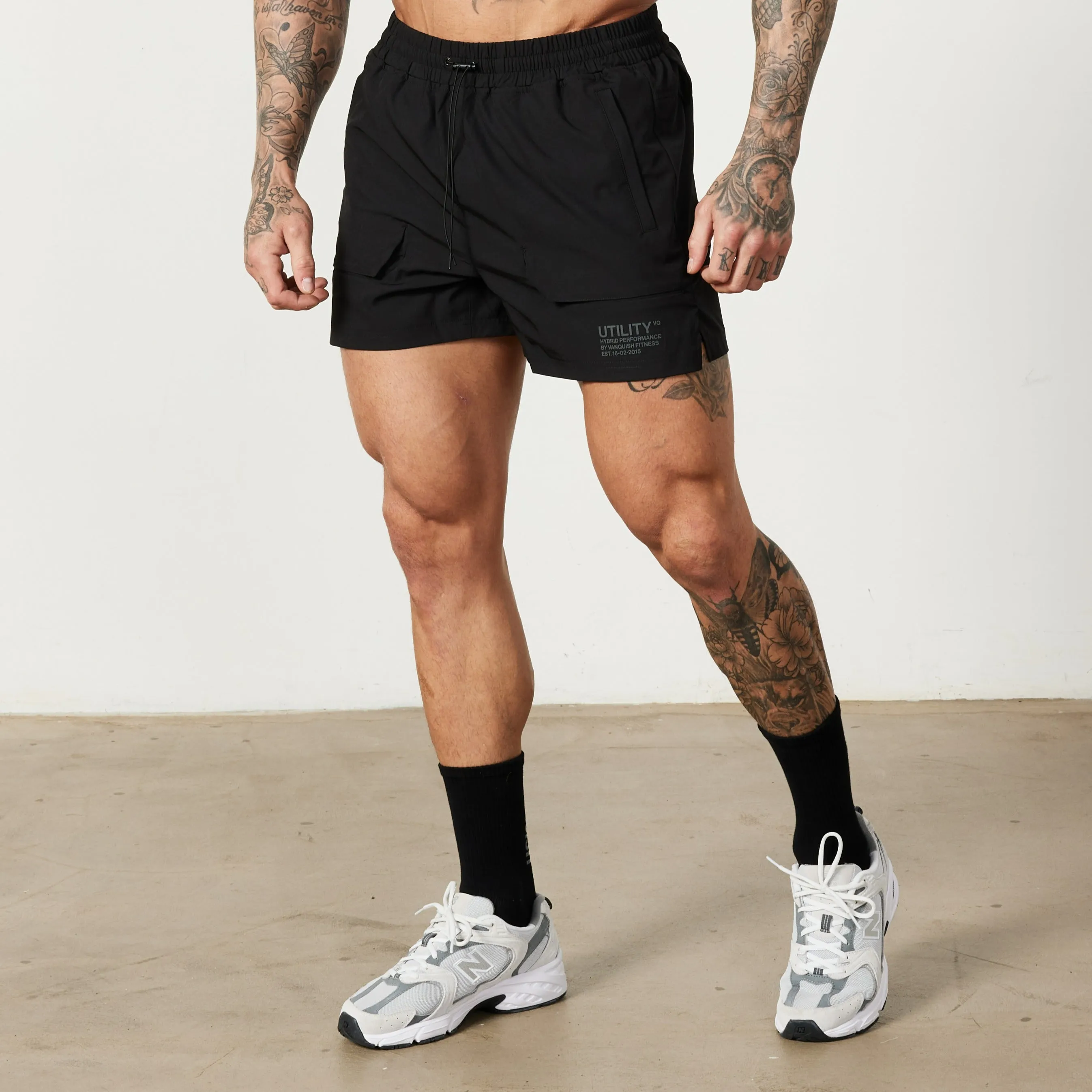 Vanquish Utility Black 4" Shorts Quick Fit Classic Fit