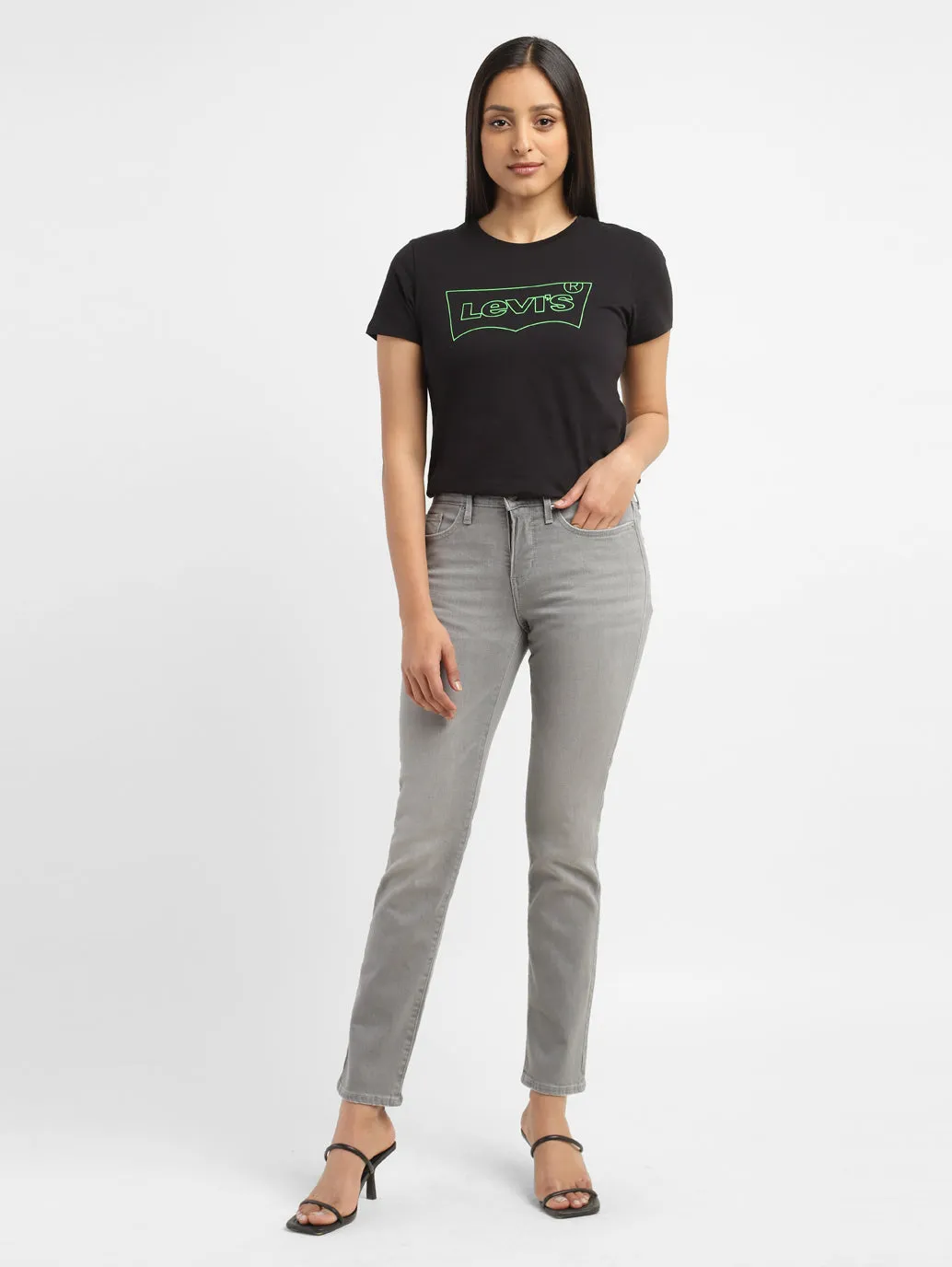 All Season Fit Minimal Wear Women's 312 Grey Straight Fit Mid Rise Jeans