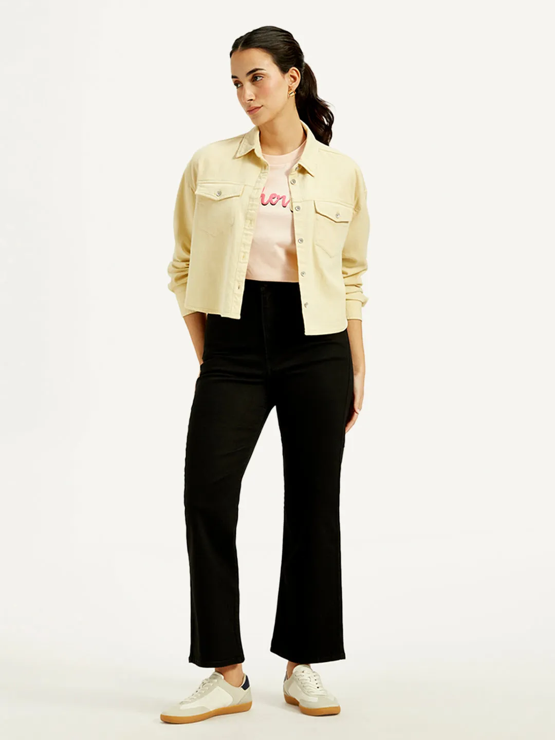 Women's Black Ribcage Cropped Bootcut Fit High Rise Jeans Everyday Outfit Elegant Bold Look