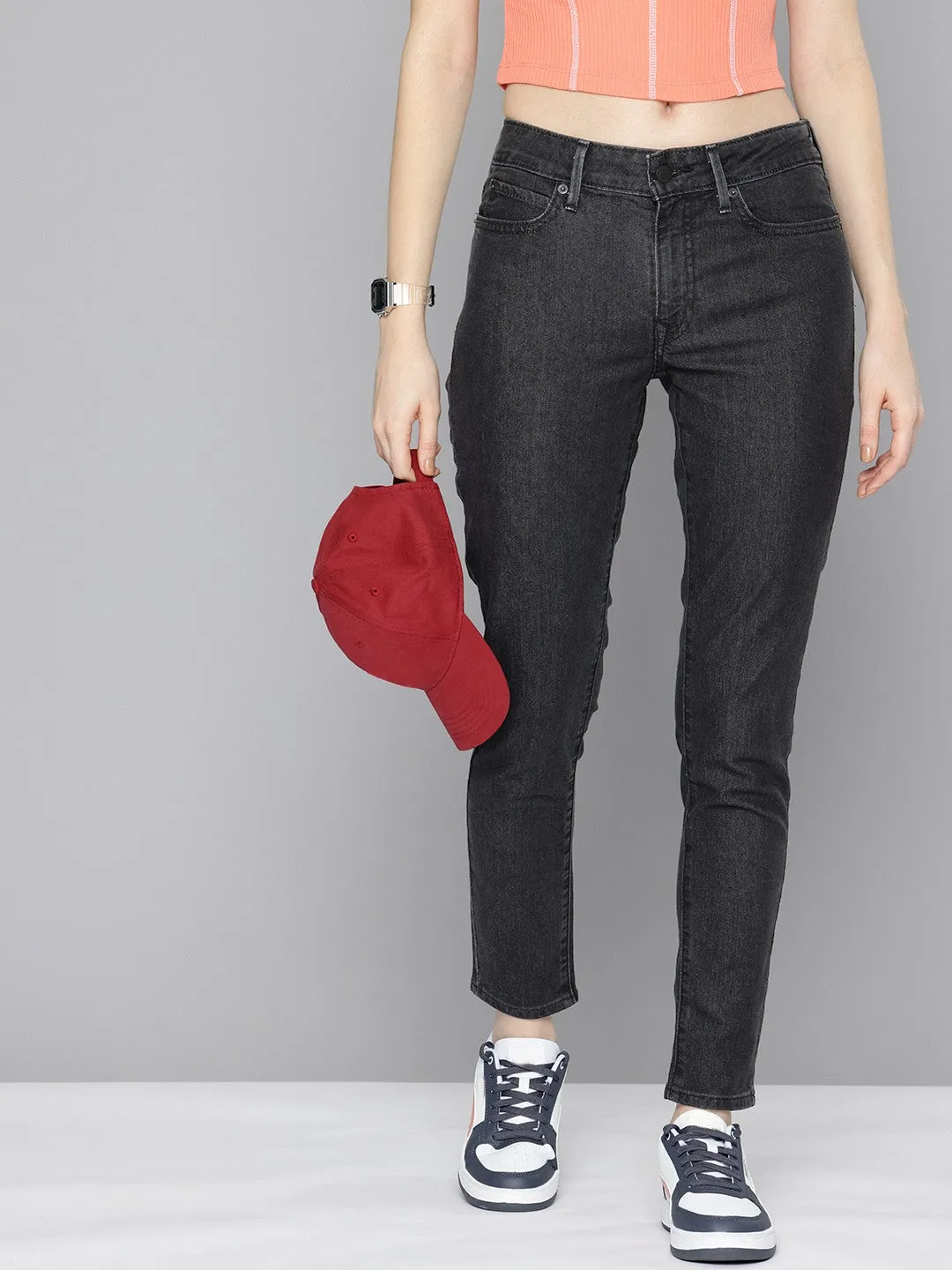 Fashion Piece Women's 711 Black Skinny Fit Mid Rise Jeans